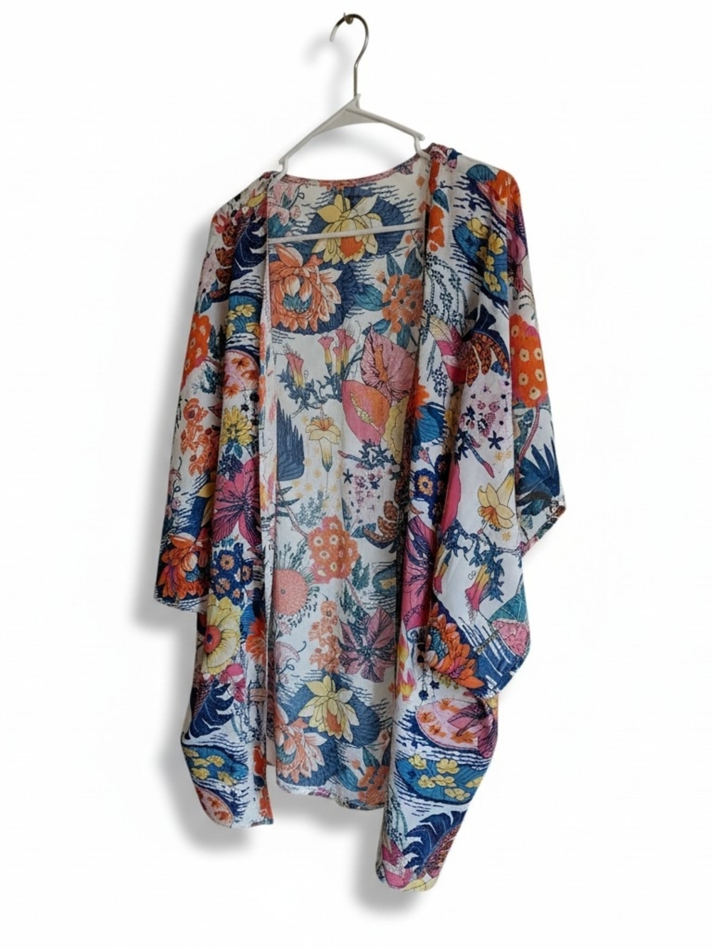 Floral Open Front Kimono - Multicolor